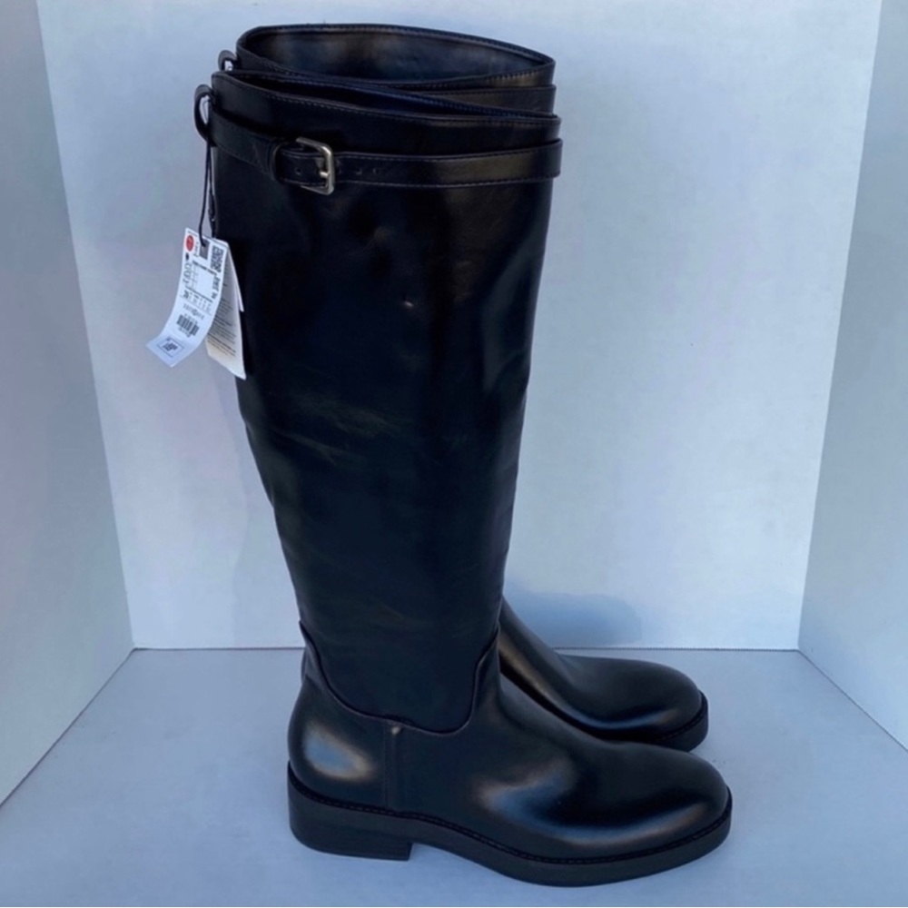 ZARA Black Block Heel Knee Boots - Picture 5 of 9